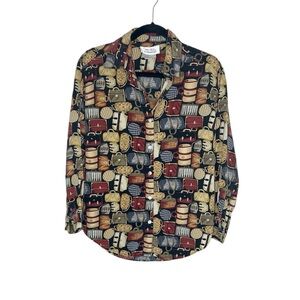 Vintage Nicole Summers 100% Silk Luggage Handbag Print Button Down Shirt size 6